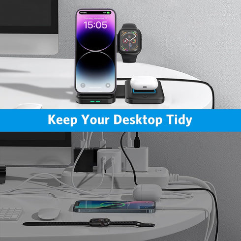 Criacr 3 in 1 Foldable Wireless Charger, Travel Magsafe Charger 3 in 1 Charging Station for Multple Devices for iPhone 15/14/13/12 Series, AirPods...