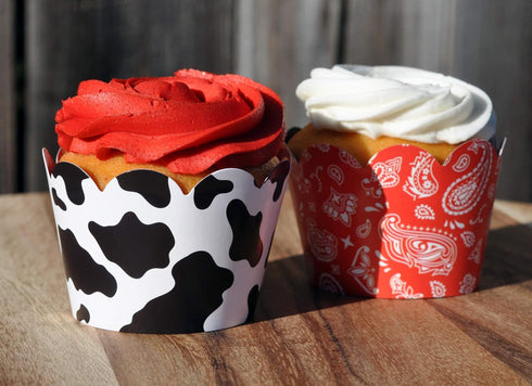 Cow and Bandana Cupcake Wrappers for Kids Birthday Parties, Baby Showers, Farm themed Bridal Showers/Weddings, and School Events. Set of 24 Revers...