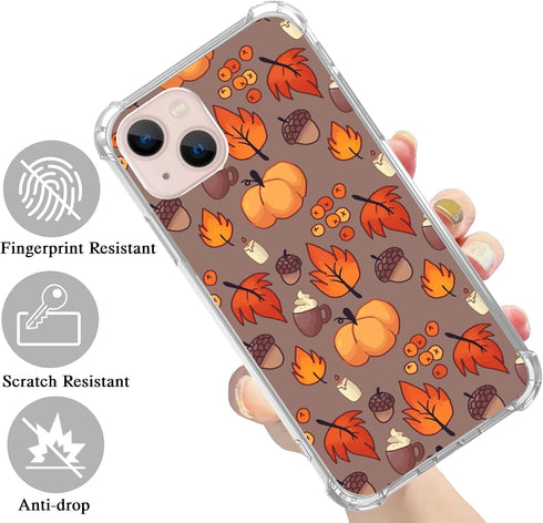 Fall Leaves Pumpkin Acorns Case Compatible with iPhone 14 Plus, Aesthetic Autumn Halloween Case for iPhone 14 Plus for Teens Men and Women, Cool T...