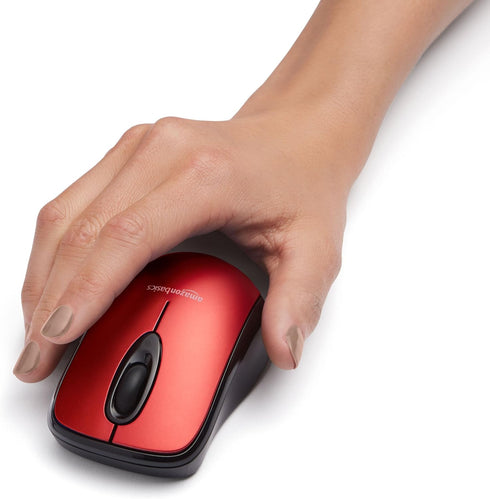 Amazon Basics 2.4 Ghz Wireless Optical Computer Mouse with USB Nano Receiver, Red...