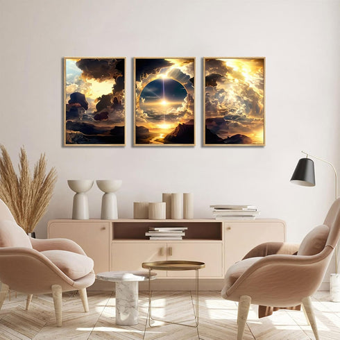 3pcs Natural Landscape Wall Art Modern Wall Decor Pictures Sunset, Sky, Clouds, Mountains And Rivers Posters Prints Canvas Paintings for Living Ro...