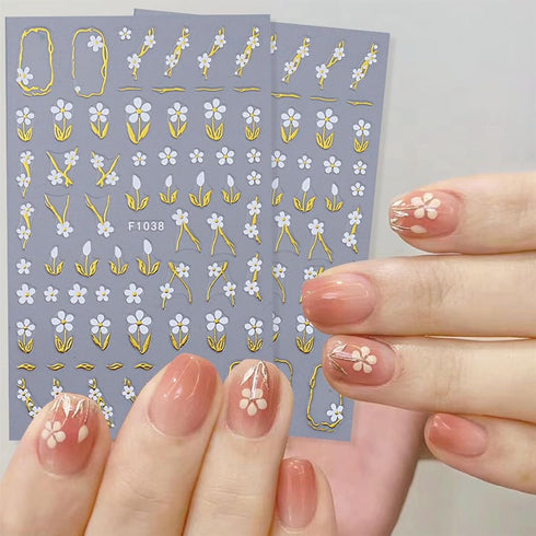8 Sheets Gold Nail Stickers Flower Nail Decals 3D Self Adhesive Leaf Nail Art Stickers Spring Nail Designs Nail Art Supplies for Women Nail Manicu...