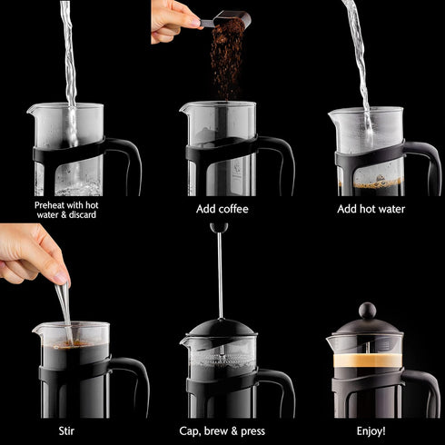 OVENTE French Press Coffee Maker 12 Ounce with Heat Resistant Borosilicate Glass & Stainless Steel 4-Level Filtration System, Portable Cold Brew C...