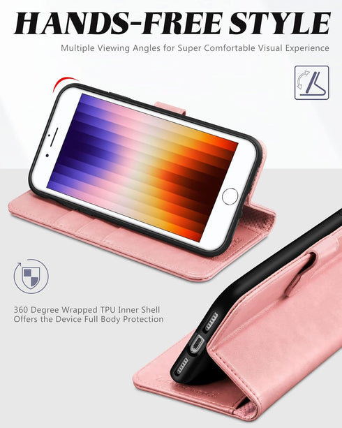TUCCH Wallet Case for iPhone SE 2022/8/7/SE 2020, PU Leather Flip Folio With Card Slot, Stand Magnetic TPU Shockproof Inner Case Compatible With i...