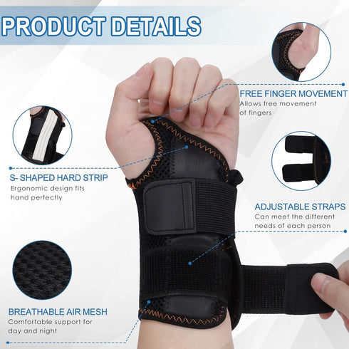 Wrist Brace for Carpal Tunnel, Night Wrist Sleep Support Splint with Compression Sleeve Adjustable Straps for Pain Relief, Arthritis, Tendonitis, ...