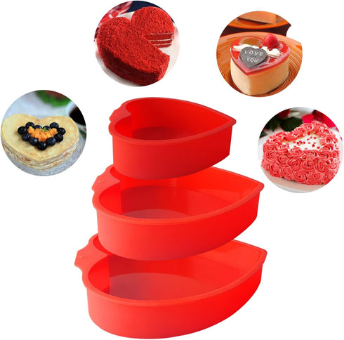3 Pcs Cake Silicone Molds,Heart shaped cake pans Silicone Mold for Baking Homemade Dining,Reusable Silicone Fondant Mold Rainbow Mousse Cake Molds...