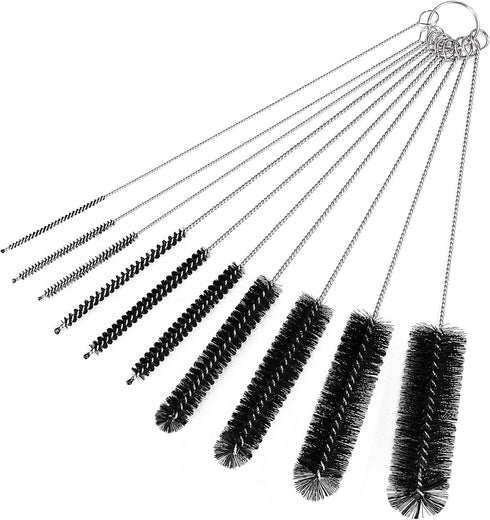 CiaraQ Bottle Cleaning Brushes, 9.8 Inch Nylon Tube Brush Set, Cleaner for Narrow Neck Bottles Cups with Hook, Set of 10pcs. Black...