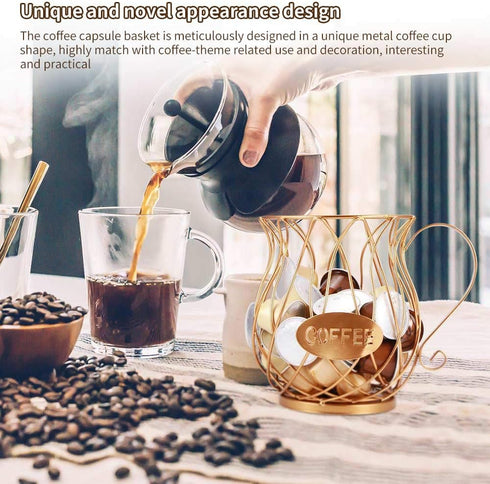 POWSTRO K Coffee Pod Storage, K Cup Holder, Coffee Cup Basket and Organizer Mug, Cup Keeper Coffee for Kitchen Cafe Bar Tearoom Countertop Item St...