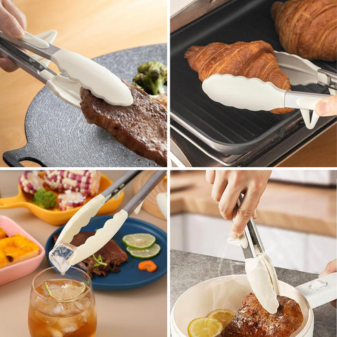 Kitchen Tongs, 9 Inch Tongs for Cooking with Silicone Tips, Food Grade Small Silicone Tongs, Mini Serving Tongs for Nonstick Pans, BBQ, Salad, Set...