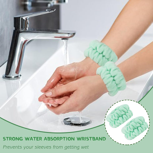 4Pcs Spa Headband for Washing Face Wristband Set for Women Girls Frog Snail Makeup Skincare Facial Shower Coral Fleece Head Wraps Cute Soft Blue G...