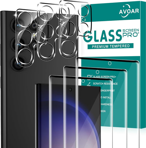 [3+3 Pack Glass Screen Protector for Samsung Galaxy S23 Ultra with Camera Lens Protector, 3D Curved, 6.8 inch 9H Tempered Glass for Samsung Galaxy...