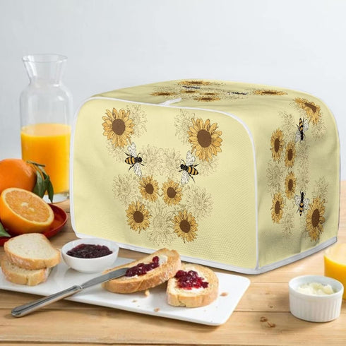 Sunflower Bee Print Toaster Dust Cover Anti-Scratch Bread Machine Protection Cover Dust Proof Case Kitchen Small Appliance Dust Cover for Most Sta...
