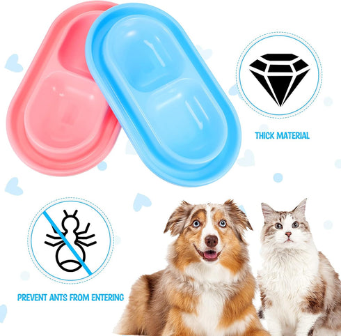 2 Pieces Cat Food Bowls Basic Dog Bowls Plastic Double Pet Food Water Bowls Feeding Bowl Tray Cat Eating and Drinking Bowl No Spill for Cats Dogs ...
