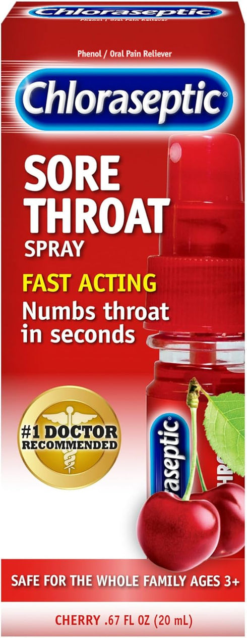 Chloraseptic Sore Throat Spray, Cherry, Pocket Pump 0.67 fl oz, 1 Bottle...