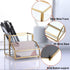 Hipiwe Glass Business Card Holder Stand with Pen/Pencil Organizer Gold Business Name Cards Display Holder for Home Office Desktop Countertop, 2 Sl...