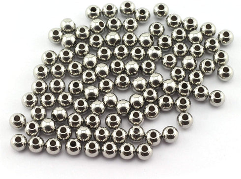 Tegg 100pcs 6mm Smooth Round Spacer Beads DIY Crafts Making Jewelry Findings Accessories 304 Stainless Steel Seamless Loose Beads 2mm Hole Silver...