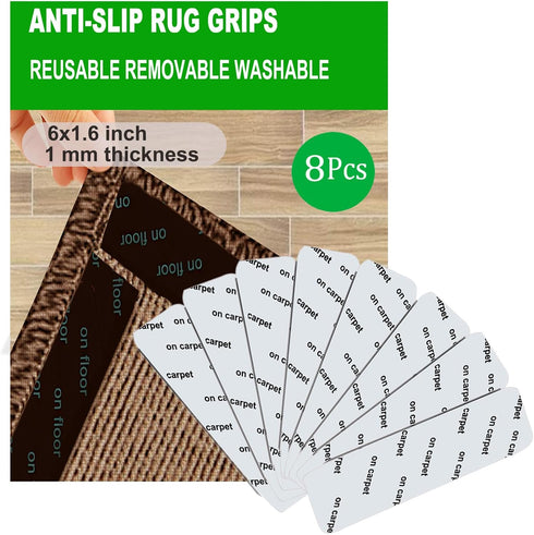 Rug Tape 8 Pcs Carpet Gripper for Hardwood Floors Non Slip Rug Pad Grippers Rug Stickers Never Curl Rug Corner Gripper Rug Stoppers to Prevent Sli...