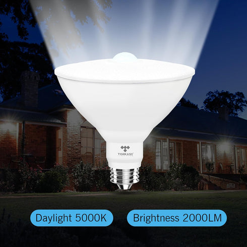 Torkase PAR38 Motion Sensor Flood Light Bulbs, Motion Activated Outdoor Lighting,200 Watt Equivalent(20W) 2000LM, 5000K Daylight,LED Flood Light f...
