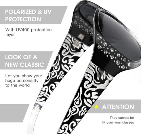 LVIOE Polarized Sunglasses for Women, Rhinestone Wrap Around Sunglasses with UV Protection Lens LS008...