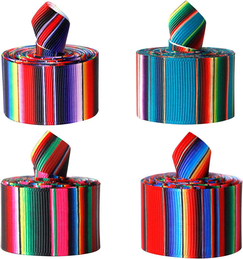4 Rolls Mexican Fiesta Ribbon 2.5 Inch x 20 Yards Rainbow Stripes Serape Ribbon Craft Ribbon for DIY Wrapping Party Decoration Crafts Decoration (...