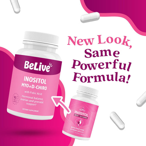 BeLive Myo-Inositol & D-Chiro Inositol Capsules - 90Ct I Inositol Supplement with Folic Acid Supplements for Woman, Optimal 40:1 Ratio (1)...