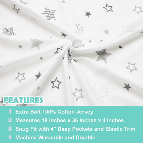 TL Care Printed 100% Cotton Knit Fitted 18" x 36" Cradle/Bassinet Sheet - Compatible with Mika Micky Bassinet, Super Stars, Soft Breathable, for B...