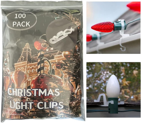 Christmas Light Clips, Holiday Light Hanging Clips, All in One Clip for C7 C9, Gutter Hooks for Outside Outdoor Roof (100 Pack)...