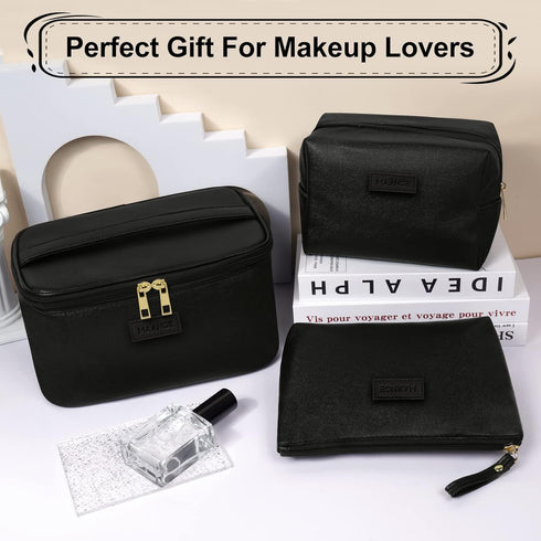 MAANGE Makeup Bag - Large Cosmetic Bag with 2pcs Small Makeup Bags Portable Leather Travel Makeup Bag Set Toiletry Bag Make Up Bags for Women and ...