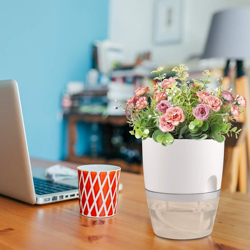 Plant and Flower Pot Set, 5 Pack 6/4.1/3.2 Inch Self Watering Pots for Indoor Plants Wicking Pots, Modern Decorative Planter Pot for House Plants,...