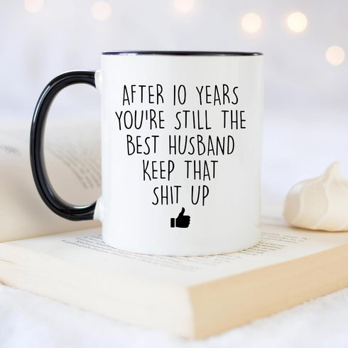YouNique Designs 10 Year Anniversary Coffee Mug for Him, 11 Ounces, 10th Wedding Anniversary Cup For Husband, Ten Years, Tenth Year, 10th Year (Bl...