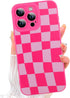 ZIYE for iPhone 14 Pro Max Case Hot Pink Grids Plaid Checkerboard Pattern Phone Case with Camera Protection,Soft TPU Silicone Rubber Protective Co...
