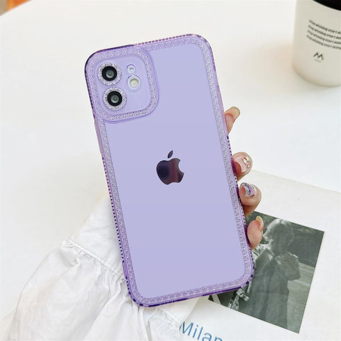 for iPhone 12 Case Cute Clear Bling Crystal Diamond Phone Case, with Sparkle Camera Len Protector Soft TPU Cover Case for Women Girls, Purple......