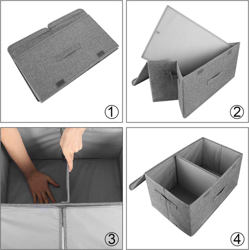 2 Pack Storage Boxes with Lids and Handles, Collapsible Linen Storage Bins Organizer Containers Baskets Cube with Removable Divider for Home Bedro...