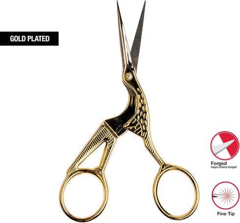 SINGER 4 Inch Forged Embroidery Scissors with Curved Tip for Sewing, Cross-Stiching, Crafts, & More (Gold Stork Design, 1-Pack)...