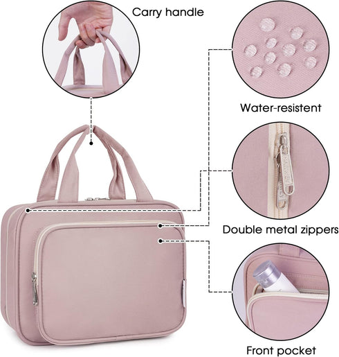 Narwey Hanging Toiletry Bag for Women Travel Makeup Bag Organizer Toiletries Bag for Travel Size Essentials Accessories Cosmetics (Dusty Rose (Med...