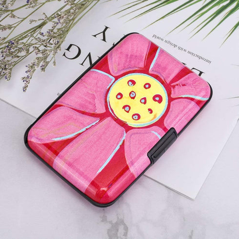 ELFISH RFID Blocking Credit Cards Holder Aluminum Wallet Metal ID Case for Men Women (Big pink flower)...