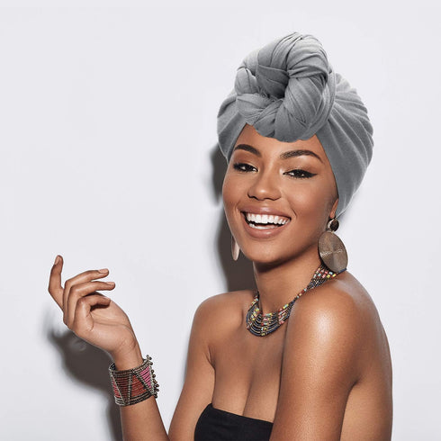 SATINIOR 2 Pieces Stretch Head Wrap Scarf Stretchy Turban Long Hair Scarf Wrap Solid Color Soft Head Band Tie for Women (Black, Grey)...