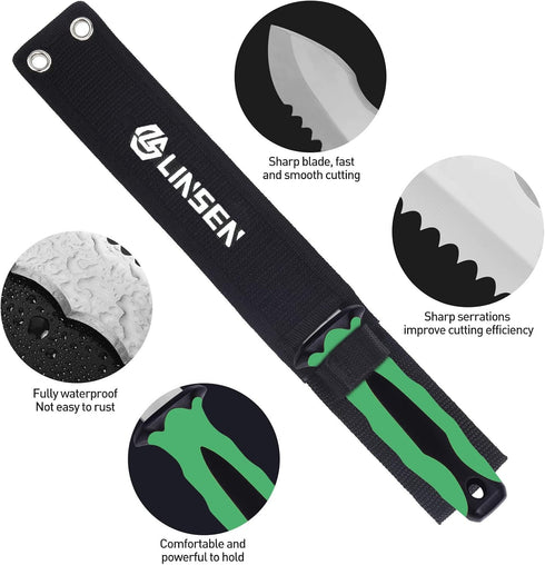 Stainless Steel Garden Knife with 7.8" Blade with New Handle, Double Side Utility Sod Cutter Lawn Repair Garden Knife with Nylon Sheath (GREEN)...