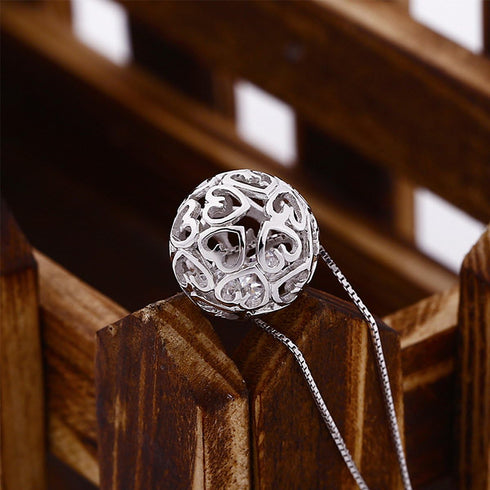 925 Sterling Silver Necklaces with Pendant Cut Beads Ball Chain Necklace for Women Charm Jewelry | Locket Necklace | Silver Necklace for Women | S...