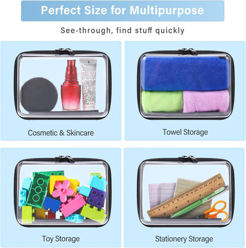 2 Pack Zippered Hard Pouch, Clear Plastic Storage Box Containers Small Toiletry Bag, Clear Hard Shell Zipper Case for Small Items, Toys, Building ...