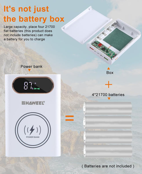 2-in-1 Cell Phone Wireless Charger Mobile Power Battery Charger Set,Portable Battery Charger with LCD Display and 2 USB Output Ports?DIY 4 * 21700...