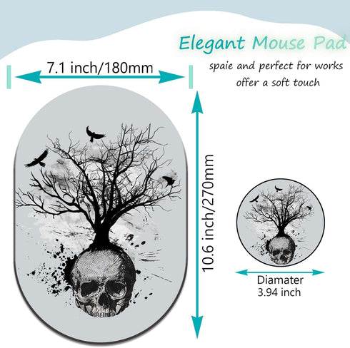 Desktop Non-Slip Mouse Pad and Coaster Combination, Personality Mouse Pad Pattern, Suitable for Office and Home Mouse Pad, Black and White Skull H...
