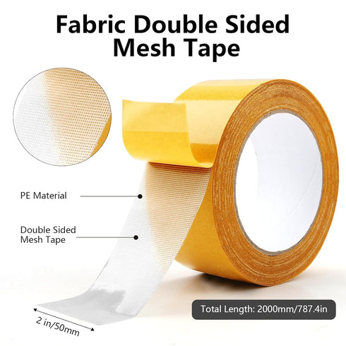 Double Sided Tape 2in × 66ft Strong Self Adhesive Removable Mesh Tape, Residue Free Heavy Duty Universal Clear Carpet Tape with Fiberglass Mesh fo...