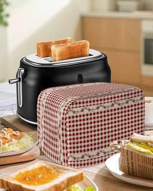 Country Star Berry Red Buffalo Plaid Soft Washable 2 Slice Toaster Dust Cover with Pockets, Dust-proof and Fingerprint Protection...