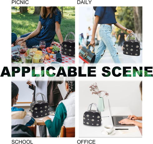 Sonuimy Insulated Lunch Bag Women, Reusable Cute Tote Lunch Box for Adult & Men, Leakproof Cooler Lunch Bags for Work Office Travel Picnic (Black ...