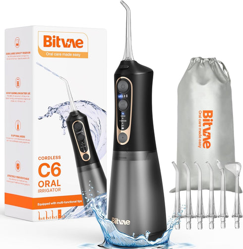 Bitvae Water Dental Flosser Pick for Teeth, Rechargeable Cordless Water Flosser, 3 Modes 5 intensities, 300ML Portable IPX7 Waterproof, 40 Days Po...