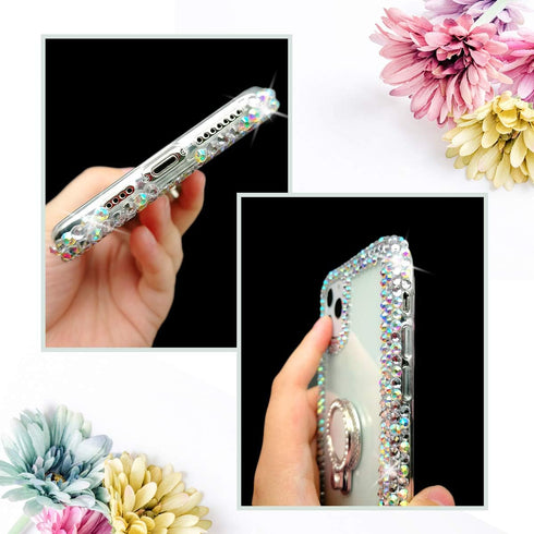 Bonitec Compatible with iPhone 12 Pro Max Case 3D Glitter Sparkle Bling Case Metal Finger Ring Bracket Stand Luxury Shiny Crystal Rhinestone Diamo...
