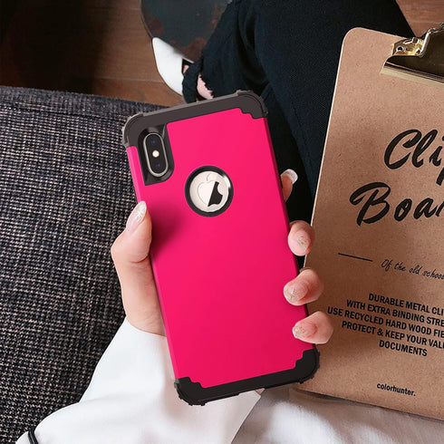 IDweel for iPhone Xs Max Case with Tempered Glass Screen Protector, 3 in 1 Shock Absorption Heavy Duty Protection Hard PC Cover Soft Silicone Bump...