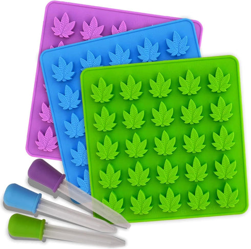 PJ BOLD Marijuana Leaf Gummy Molds Silicone Candy Mold Kit - 3 Pack...