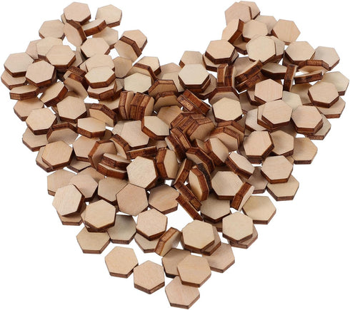 200PC 10MM Beech Wooden Hexagonal Pieces Ornaments Wooden Shapes Ornaments Embellishment DIY Crafts Decorations for Wedding Birthday Christmas...
